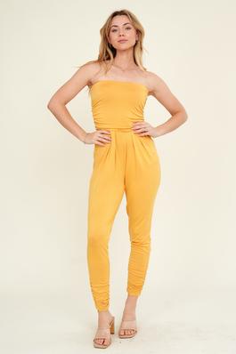 Strapless Tube Top Shirring Rayon Jesery Jumpsuit