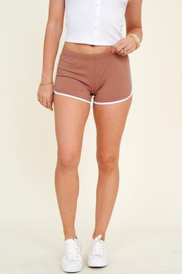 Cotton Contrast Binding Athletic Casual Mini Shorts