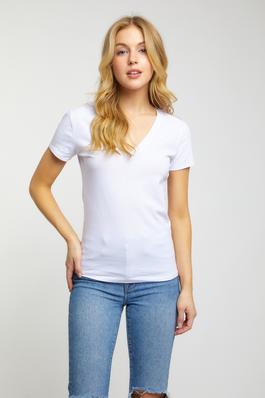 Short Sleeve V Neck Classic Fit Cotton Knit Tee