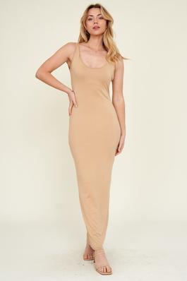 Solid Scoop Neck Sleeveless Knit Maxi Dress