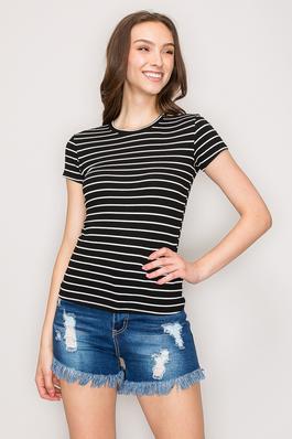Striped Crew Neck Short Sleeve Knit Top
