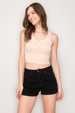 Notch Scoop Neck Cotton Cropped Tank Top