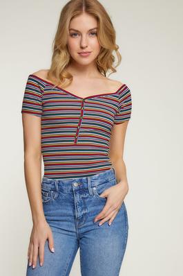 Striped Henly Short Sleeve Ribbed Bodysuit