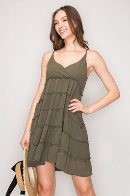 Sleeveless Tiered Ruffle Babydoll Flowy Mini Dress