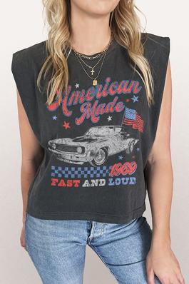 American Made Classic Car Fourth July Muscle Tee