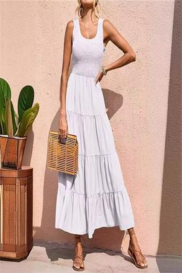 Solid Color Halter Pleated Swing Dress