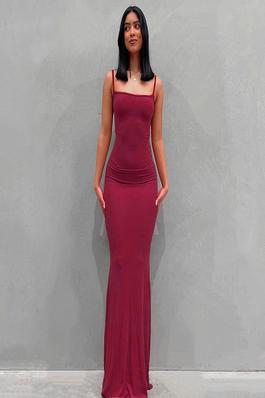 Solid Color Casual Slim Fit Sling Maxi Dress
