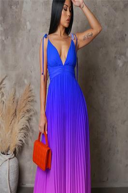 Gradient Color Spaghetti Strap Backless Maxi Dress