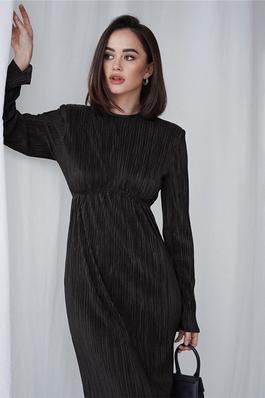 Solid Color Long Sleeve Crewneck High Waisted Hollow Back Maxi Dress