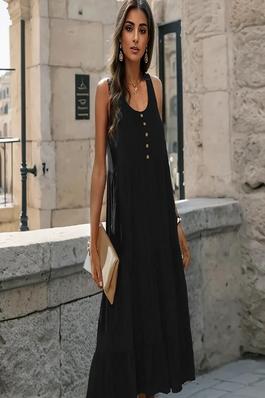Slim Black Halter Mid-Length One-Piece Dress