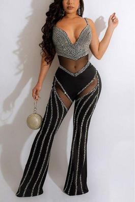 RHINESTONE BUSTIER AND BELL BOTTOM JUMPSUITS