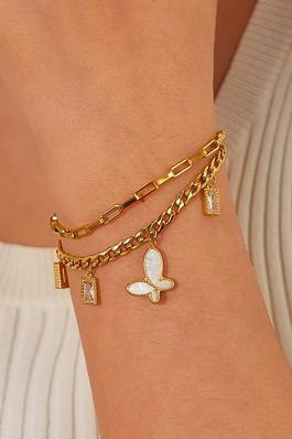 Stainless Steel Shell Butterfly 2 Layer Bracelet