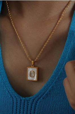 Womens Square White Seashell Necklace