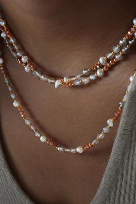 Natural Glass Stone Freshwater Pearl Necklace