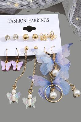 Asymmetrical Pearl Butterfly Pendant Earrings Set