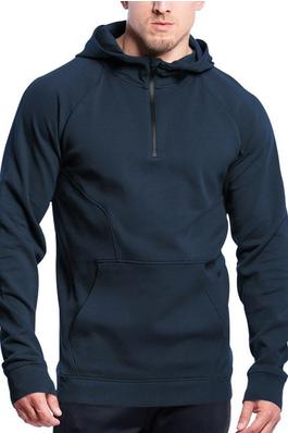 Solid Round Neck Half Zip Hooded Sweatshirts