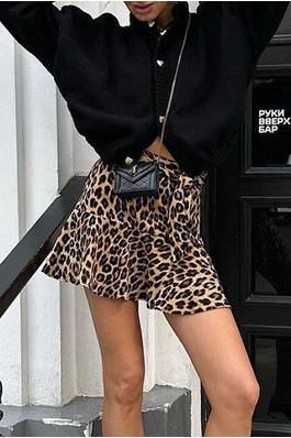 Leopard Print Bow High Waist A-Line Wide Leg Pants