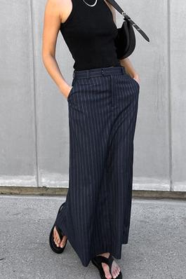 Striped Split Straight Long Skirt