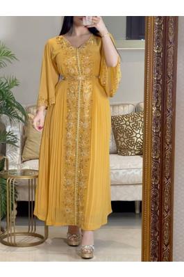 Embroidered Sewing Drill Kaftan Gown