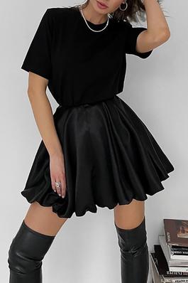 Satin high waist A-line pleated skirt