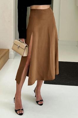 Vintage brown satin A-line skirt