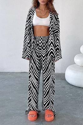 Zebra print shirt trousers two-piece set
