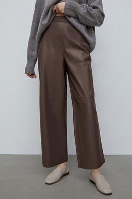 Imitation leather high waist straight trousers