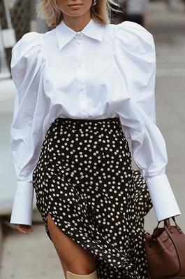 Bubble sleeve loose lapel French shirt