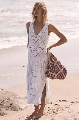 Solid Hollow Knitted Vacation Cover-Up