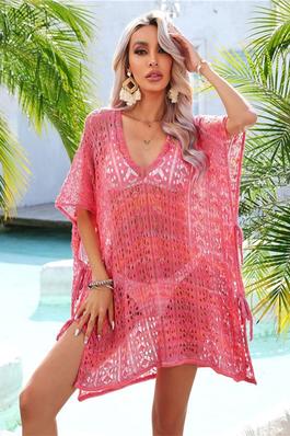 V-Neck Loose Hollow Out Crochet Beachwear Cover-Ups