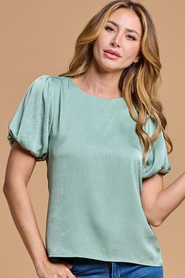 Solid Short Bubble Sleeve Top