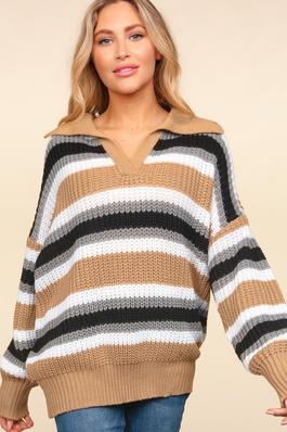 PLUS COLLARED COLOR BLOCK SHIRTS SWEATER TOP