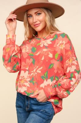 FLORAL BRUSHED HACCI SOFT SWEATER KNIT TOP