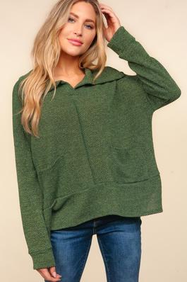 PLUS COLLARED NOTCH NECK OVERSIZED SWEATER KNIT TO