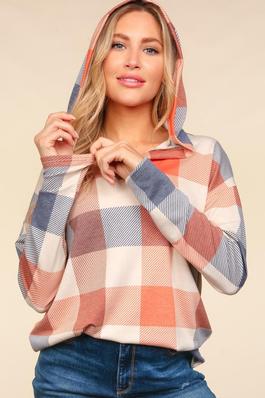 PLUS MULTI COLOR PLAID PULLOVER TOP WITH HOODIE