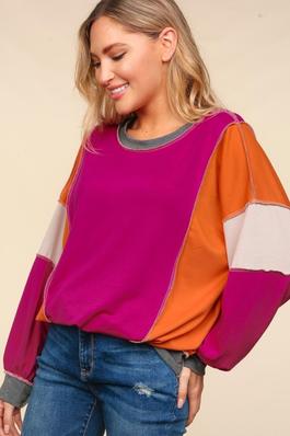 DROP SHOULDER SOFT FRENCH TERRY KNIT TOP 