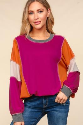 PLUS DROP SHOULDER SOFT FRENCH TERRY KNIT TOP 