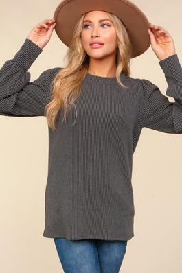 TEXTURED MINERAL WASHED RIB KNIT TOP