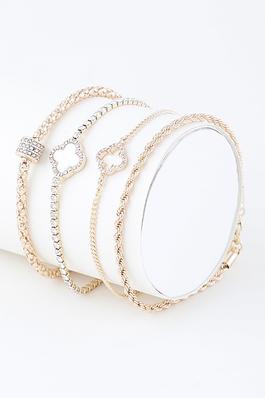 Multi Bejeweled Open Clover Chain Bracelet