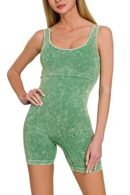 Washed body-contouring fit romper onesie