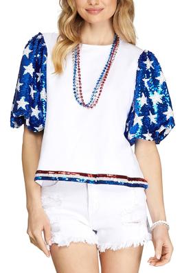SEQUIN STAR SLV 4TH OF JULY FRENCH TERRY TOP