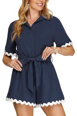 34 WIDE SLEEVE WOVEN COLLARED ROMPER