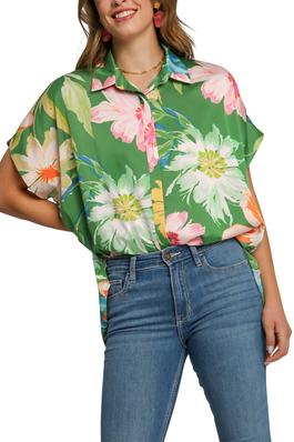 FLORAL PRINT COLLARED TOP
