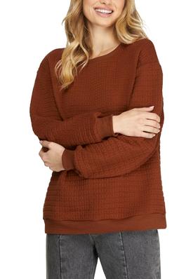 LONG SLEEVE CREWNECK QUILTED PULLOVER TOP