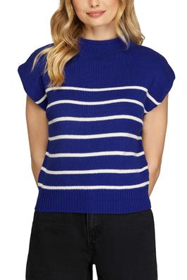 MOCK NECK STRIPED SWEATER TOP