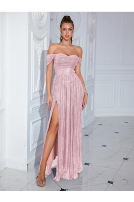 Sexy off shoulder sequins high slit long night party dress