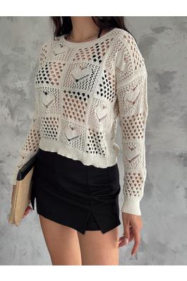 Hallow Cropped Knit Top Heart Knitted Summer Top