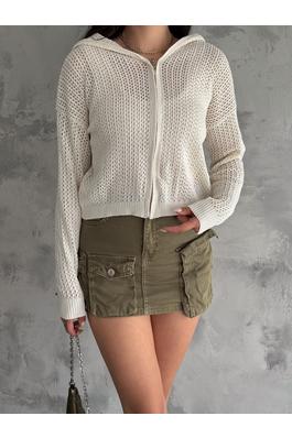 Hallow Knit Zipped Cropped Summer Cardigan CoverUp