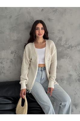 Mid Length Hallow Knit Cardigan Open Front Cover