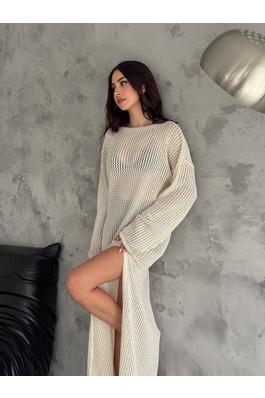 Women's Hallow Knit Maxi Dress Long Sleeve Cover